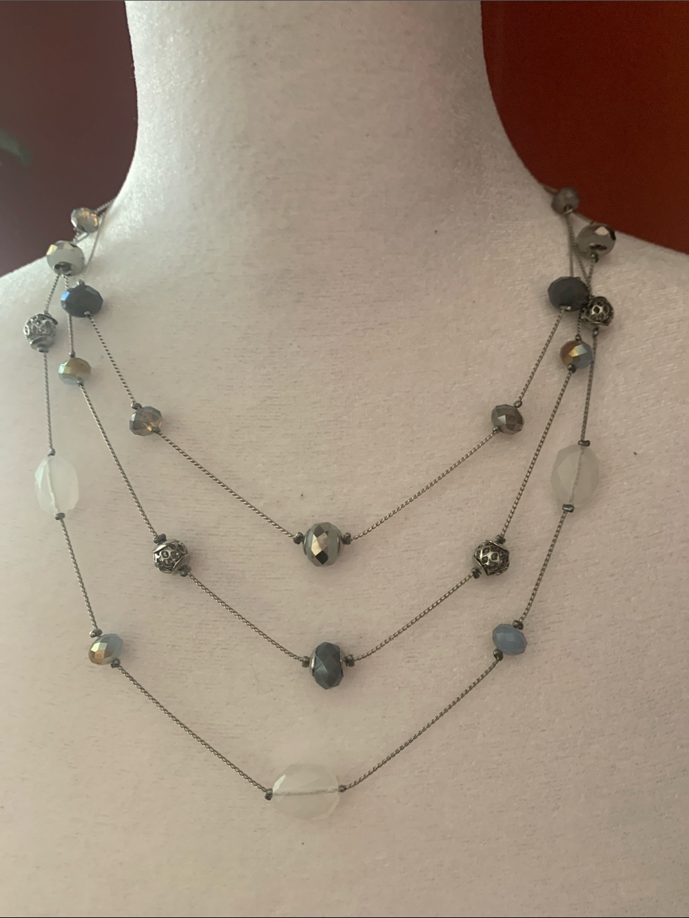 Multi-Strand Grey Bead Necklace - Elegant Layered Women’s Jewelry
